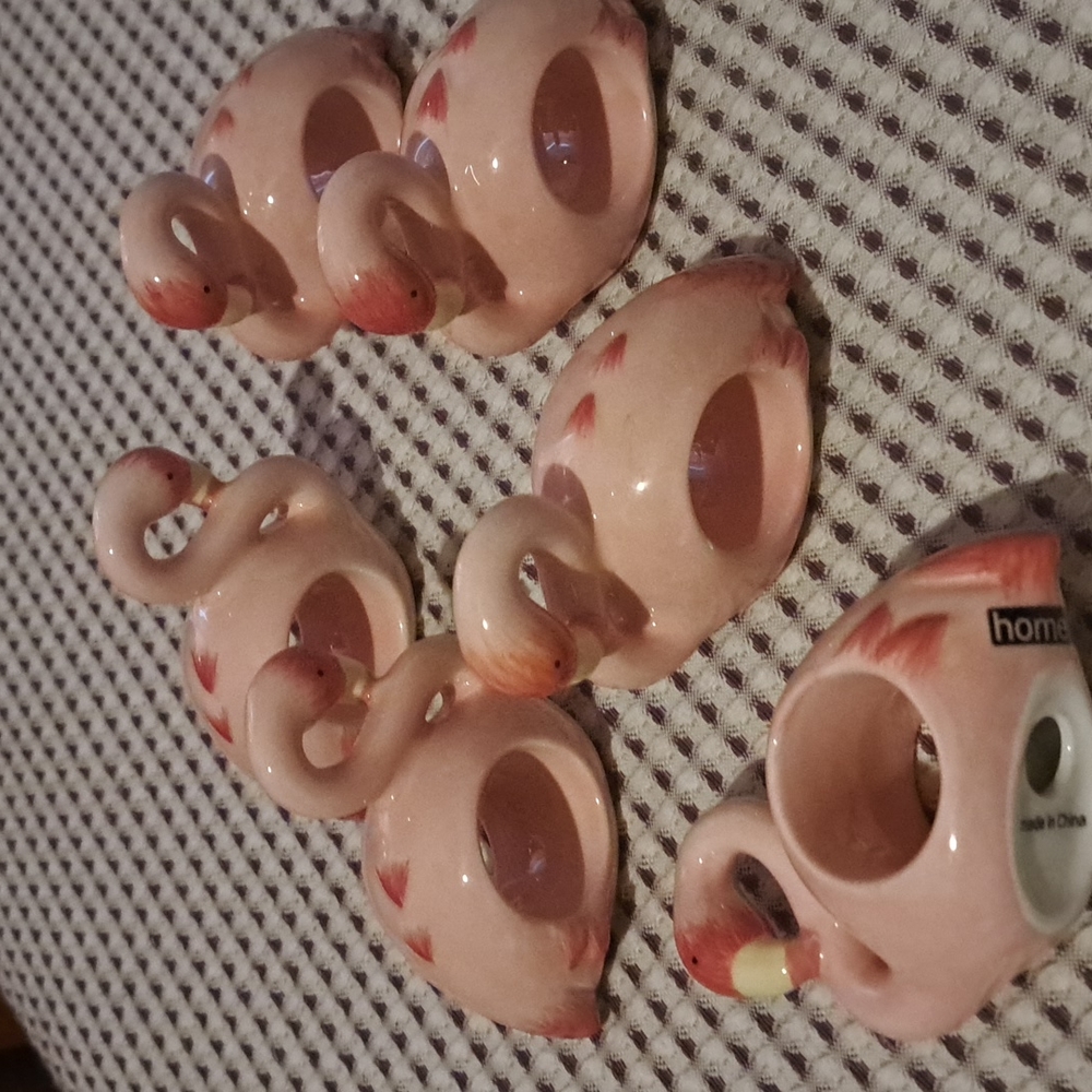 FLAMINGO NAPKINS RINGS PORCELAIN SET OF 6
